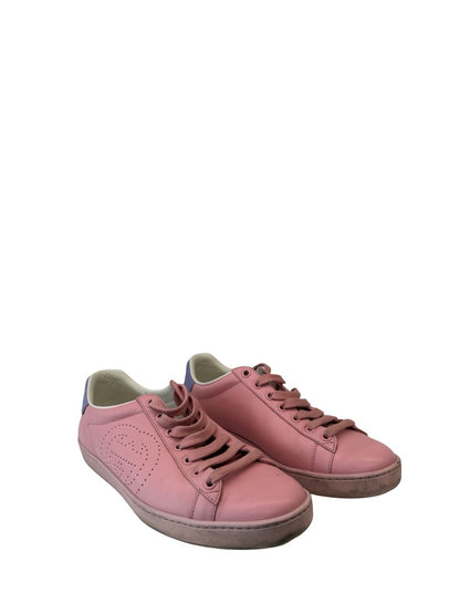 Gucci Pink Interlocking G Logo Leather Sneakers. Size: 37.5