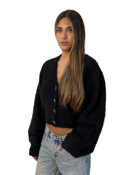 Aje Black Alpaca V Neck Cardigan. Size: S