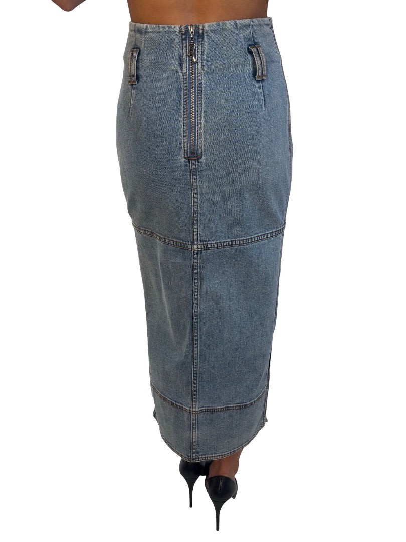 Aje Light Wash Side Split Denim Skirt. Size: 6
