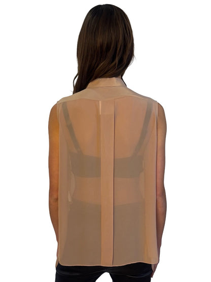 Acne Blush Half Sheer Silk Sleeveless Shirt. Size: 38