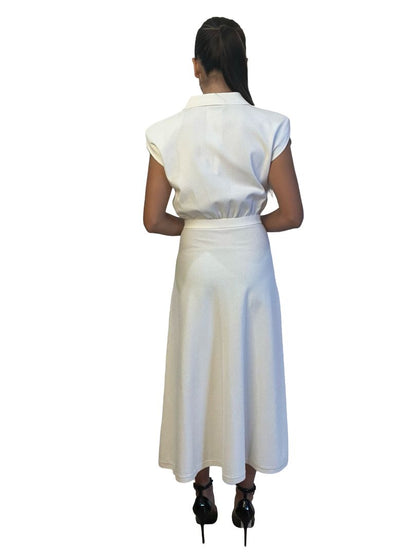 Scanlan Theodore Cream Crepe Knit Shirt Dress. Size: XS