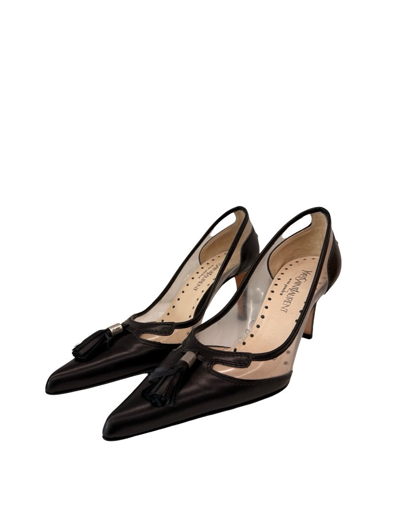 Yves Saint Laurent Black Leather Tassel Heel. Size: 36.5