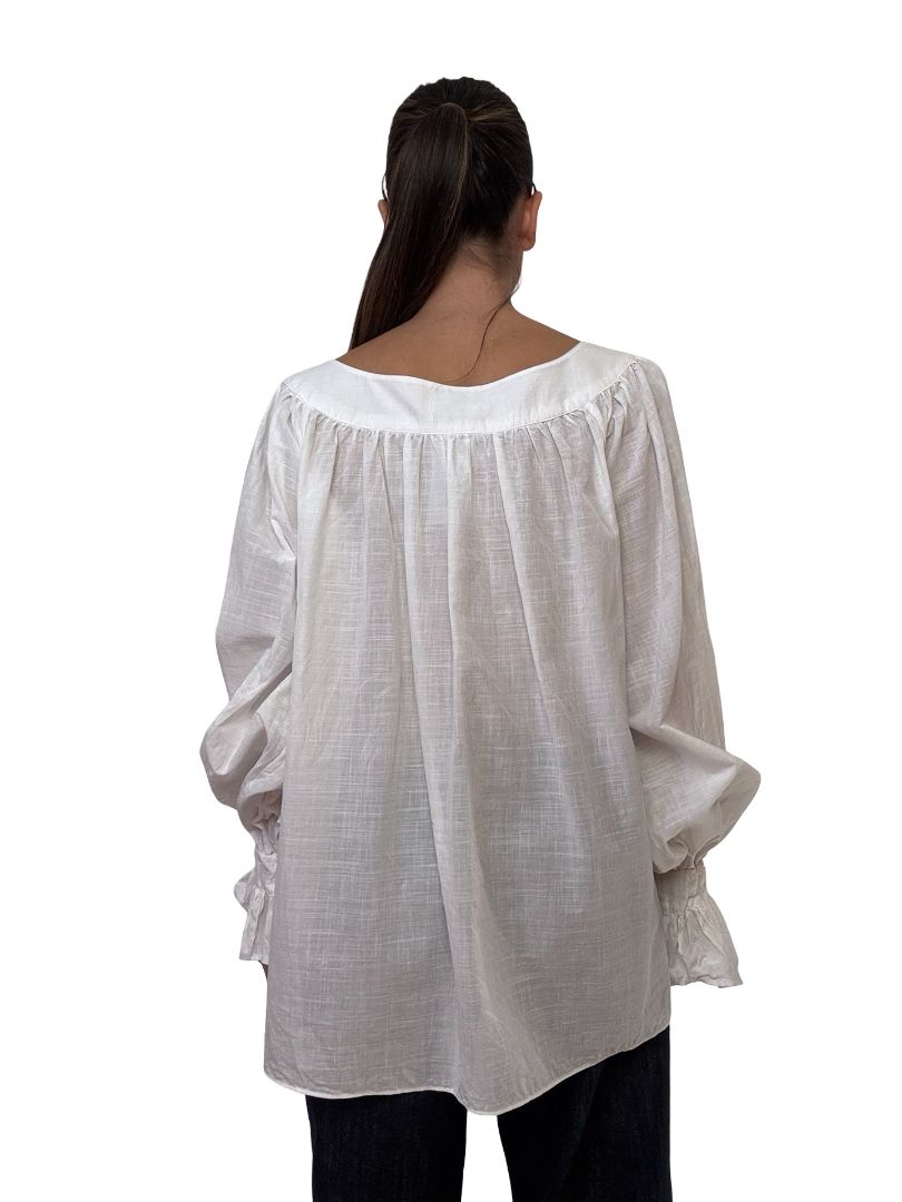 Aje White V Neck Puff Shirt W Gold Buttons. Size: S
