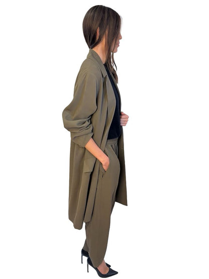 Bassike Khaki Coat & Pants Set. Size: 2