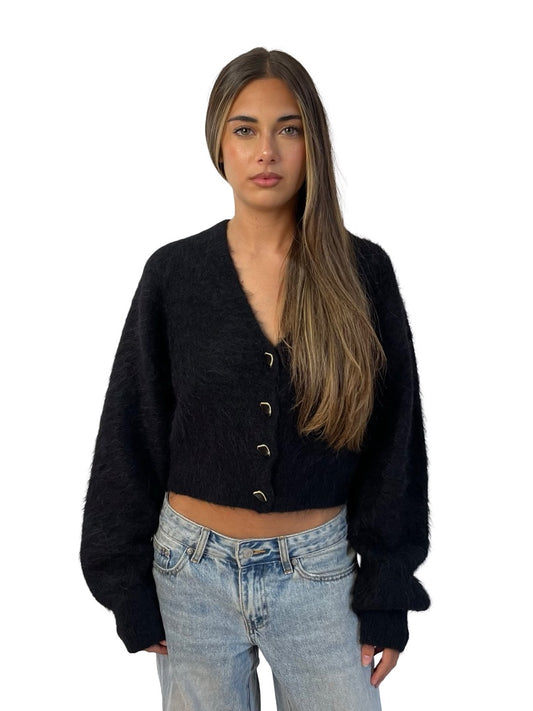 Aje Black Alpaca V Neck Cardigan. Size: S
