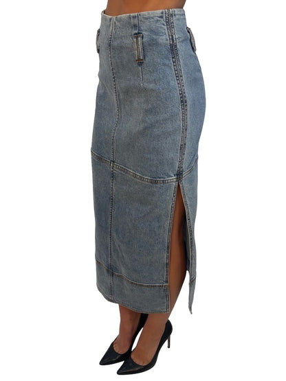 Aje Light Wash Side Split Denim Skirt. Size: 6