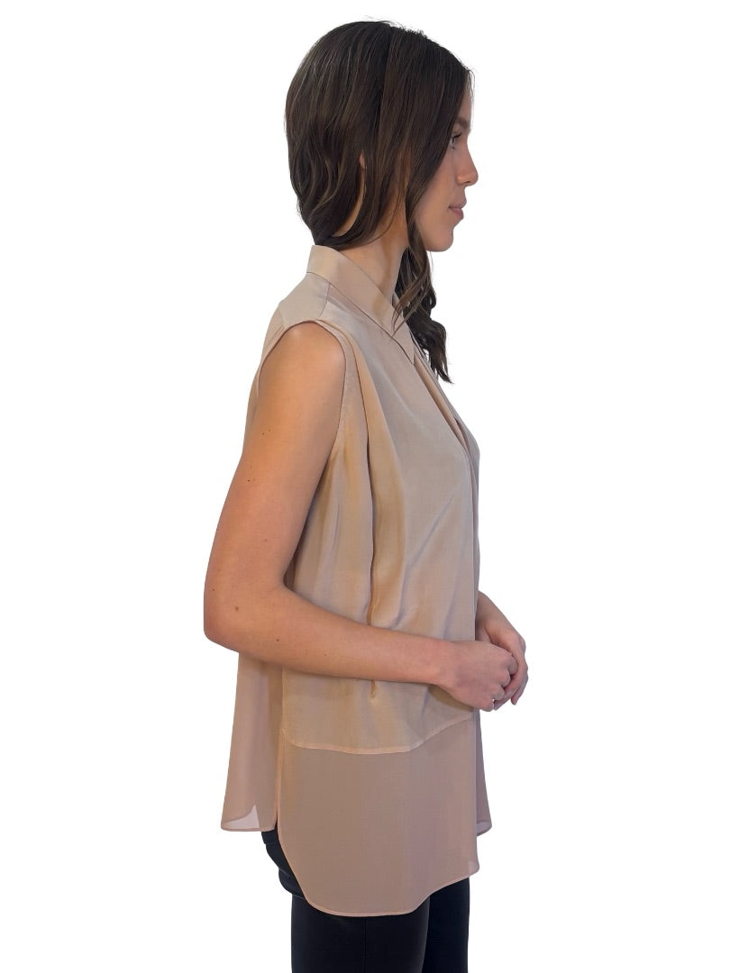 Acne Blush Half Sheer Silk Sleeveless Shirt. Size: 38