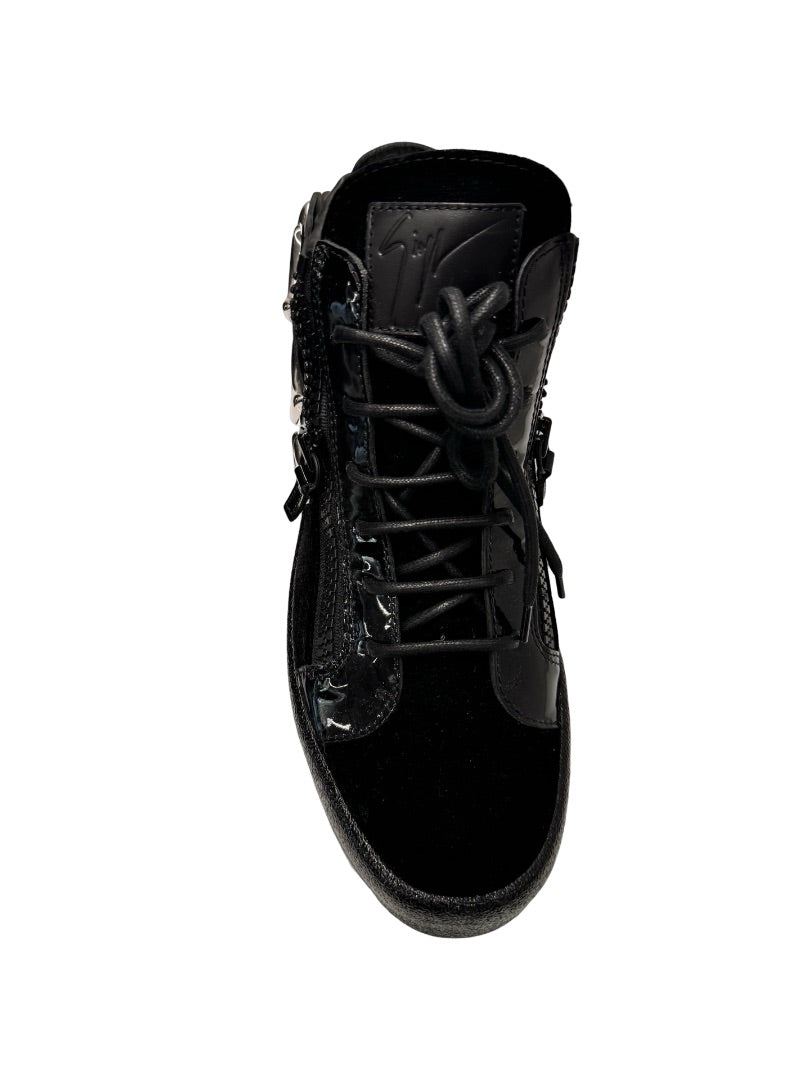 Giuseppe Zanotti Black Velvet Sneaker with Chrome Wings. Size: 41
