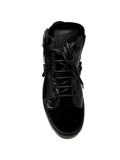 Giuseppe Zanotti Black Velvet Sneaker with Chrome Wings. Size: 41