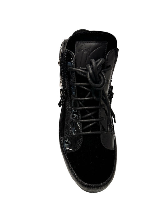 Giuseppe Zanotti Black Velvet Sneaker with Chrome Wings. Size: 41