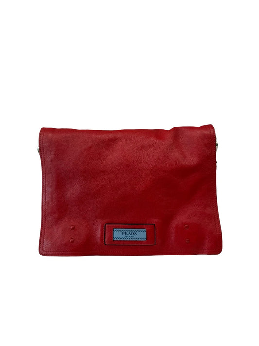 Prada Red Glace Calf Etiquette Flap Crossbody Bag.