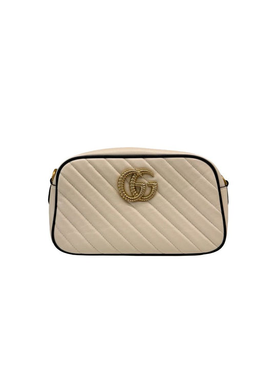 Gucci White / Navy GG Marmont Small Camera Bag.