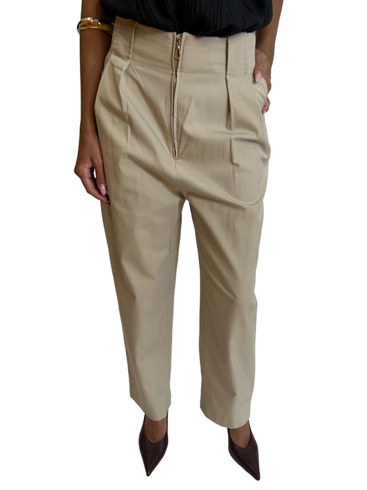 Sandro Beige High Waisted Pleated Trouser. Size: 36