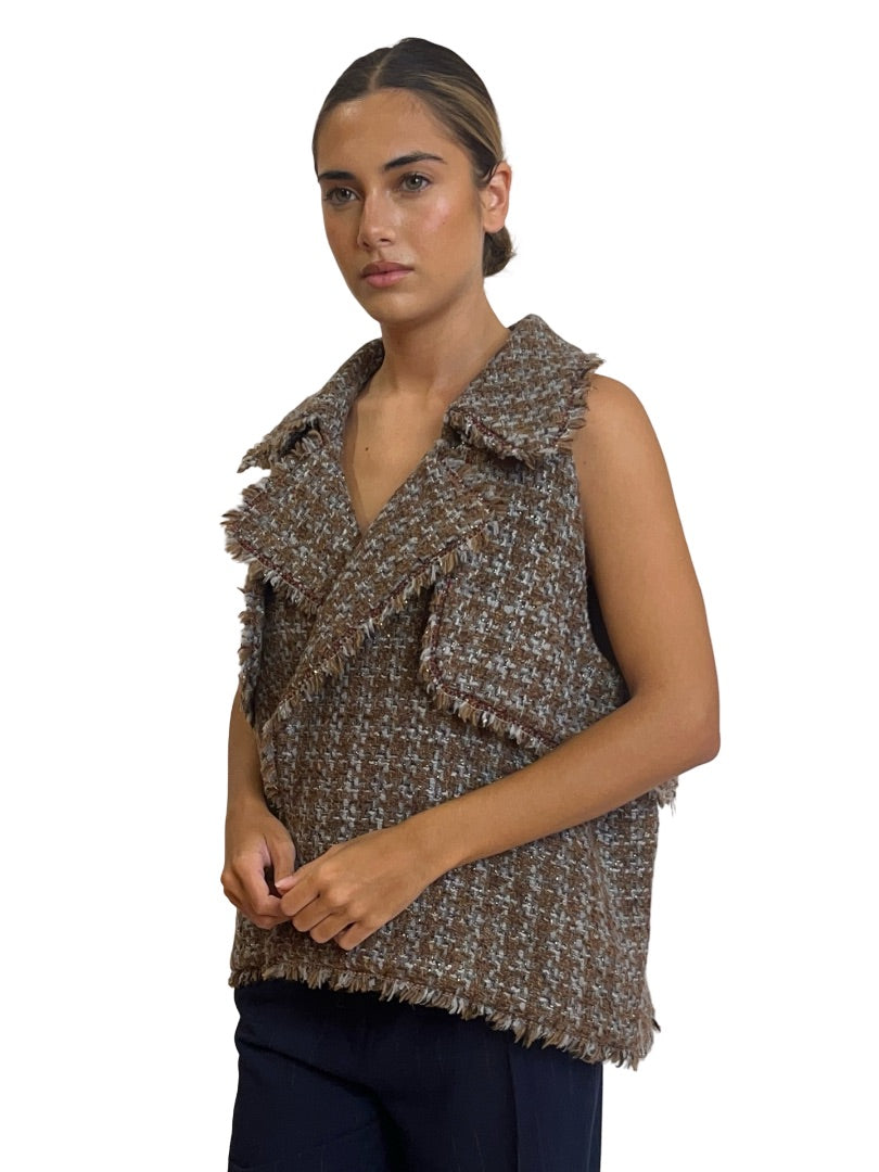 Nevenka Brown/Grey Wool Short Coat. Size: 6