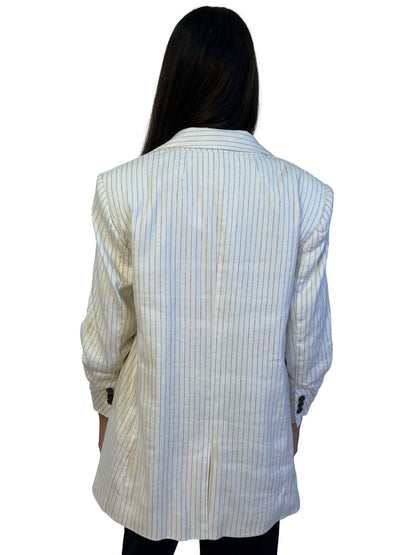 Frame Cream Pinstripe Linen Blazer. Size: S/P
