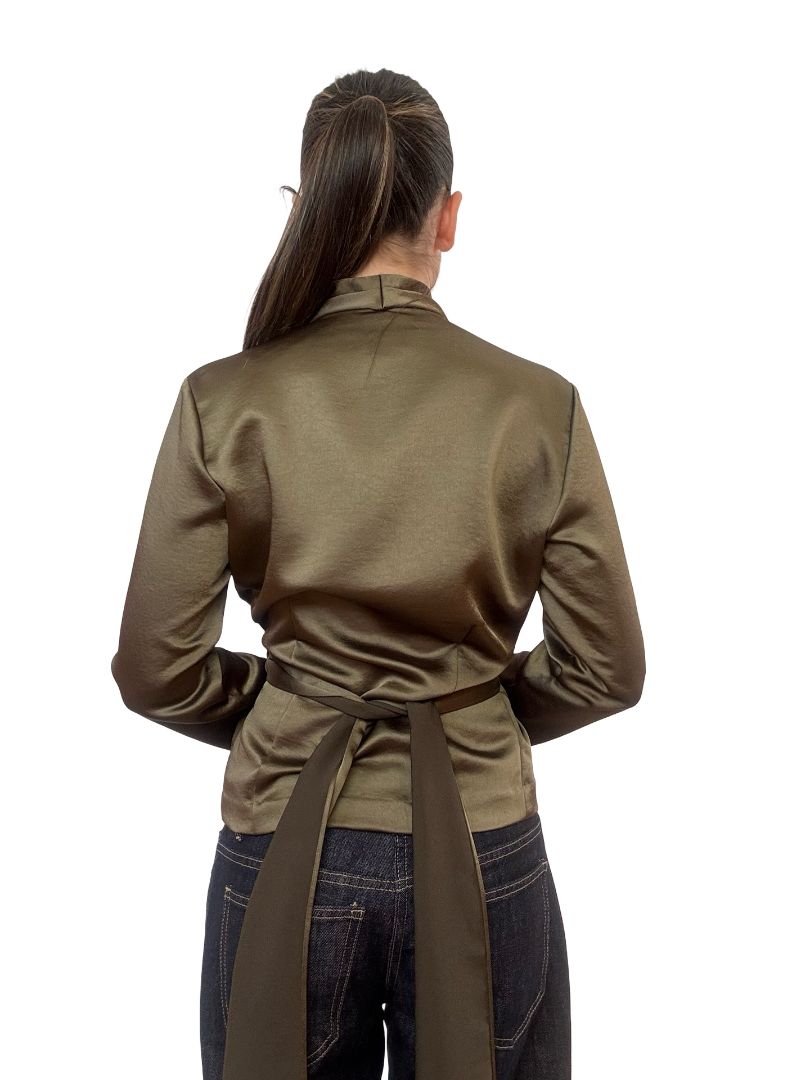 Carla Zampatti Dark Green Satin Wrap Top. Size: 6