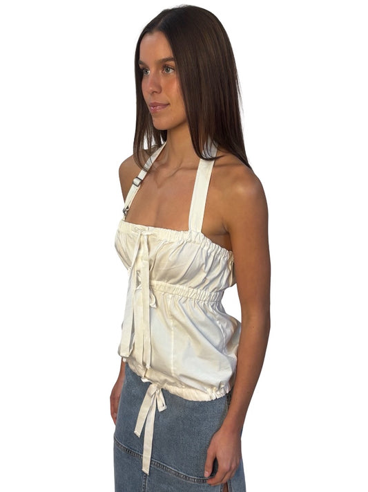 Prada White Empire Waistline Halter Neck Top. Size: 44