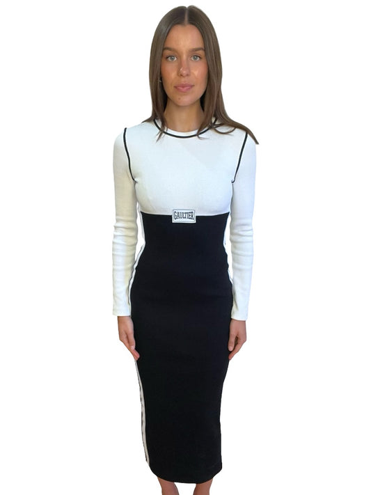 Jean Paul Gaultier Black/White Two Tone Fitted Dress. Size: S