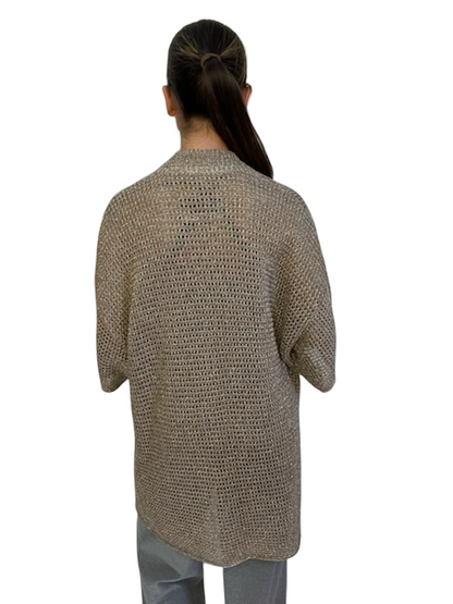 Malene Birger Gold Metallic Knit Short Sleeve Cardigan. Size: O/S