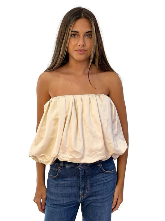 Bianca Spender Cream Satin 'Hazel' Bubble Top. Size: S