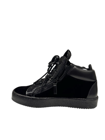 Giuseppe Zanotti Black Velvet Sneaker with Chrome Wings. Size: 41