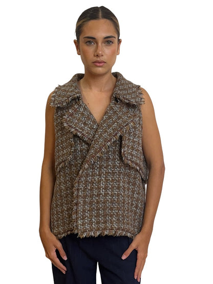 Nevenka Brown/Grey Wool Short Coat. Size: 6