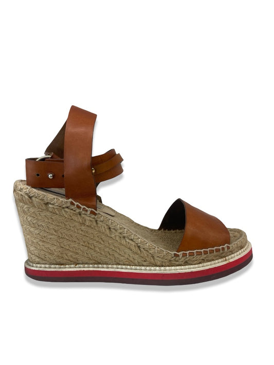 Stella McCartney Tan Wedge Heel w/ Leather Straps. Size: 39