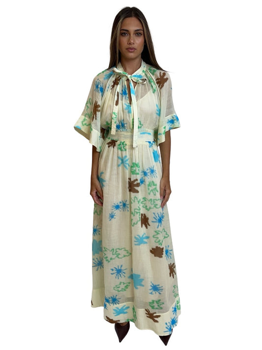 Lee Mathews Multi-Colour Short Sleeve Print Maxi Dress. Size: 3