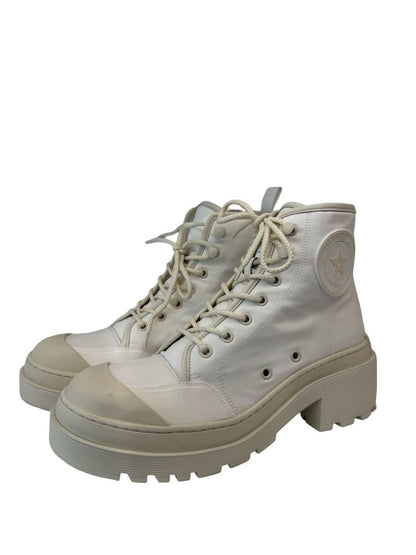 Christian Dior White Cloth Combat Ankle Boots. Size: 39