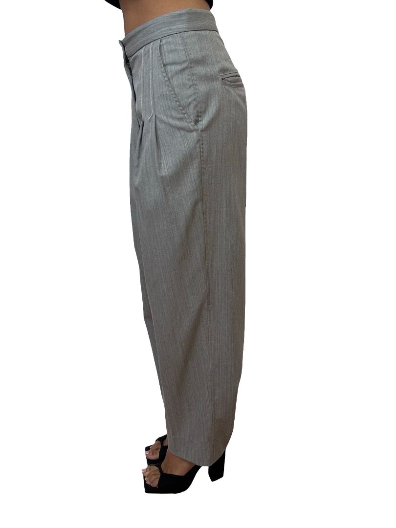 Bassike Grey Pleated Wool Pants. Size: 0