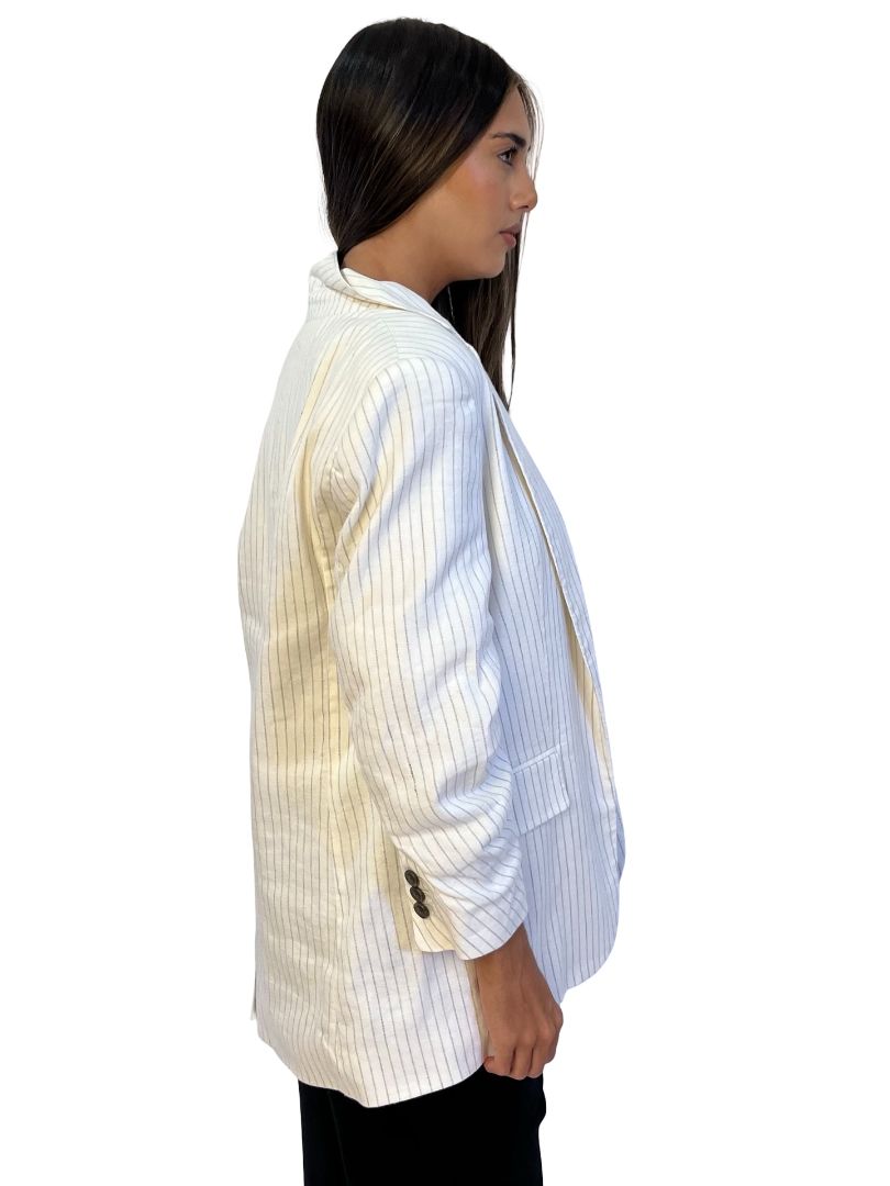 Frame Cream Pinstripe Linen Blazer. Size: S/P