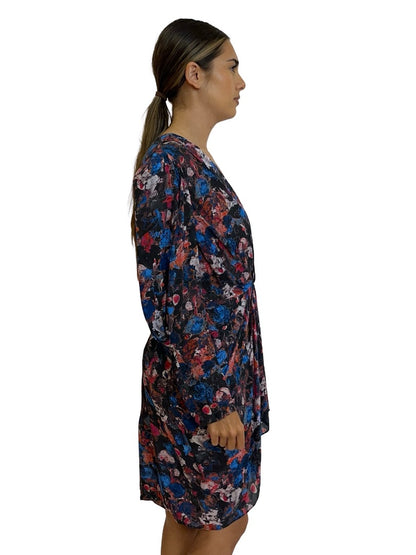 IRO Blue/Pink Floral Gathered Dress. Size: 36