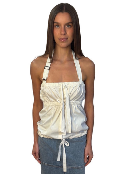 Prada White Empire Waistline Halter Neck Top. Size: 44