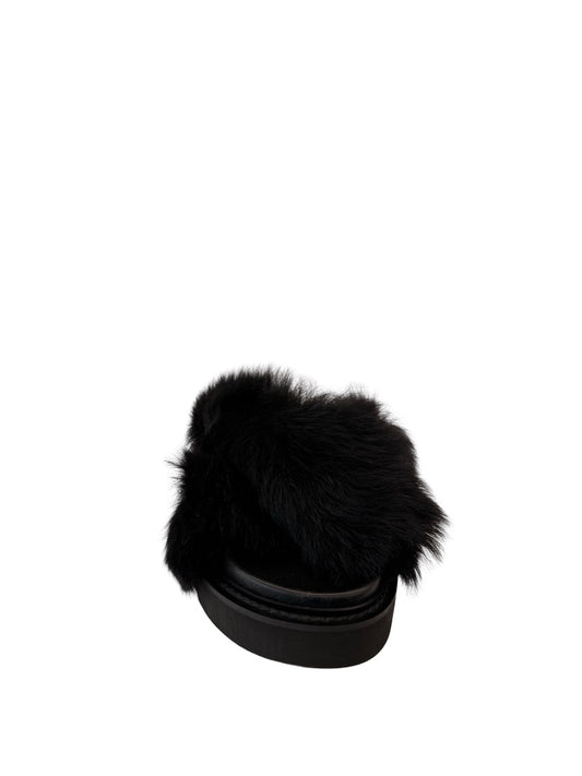 IRO Black 'Crossy Foxy' Fur Slides. Size: 37