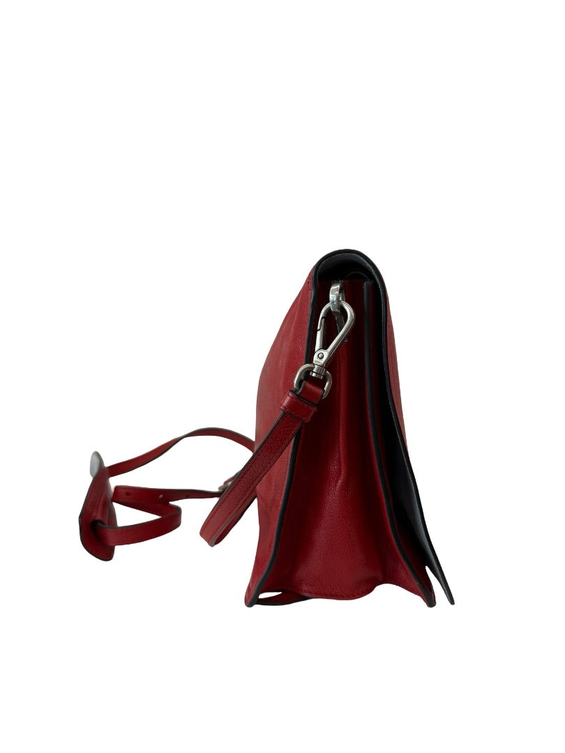 Prada Red Glace Calf Etiquette Flap Crossbody Bag.