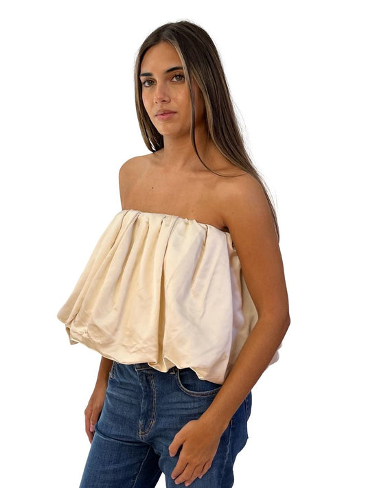 Bianca Spender Cream Satin 'Hazel' Bubble Top. Size: S