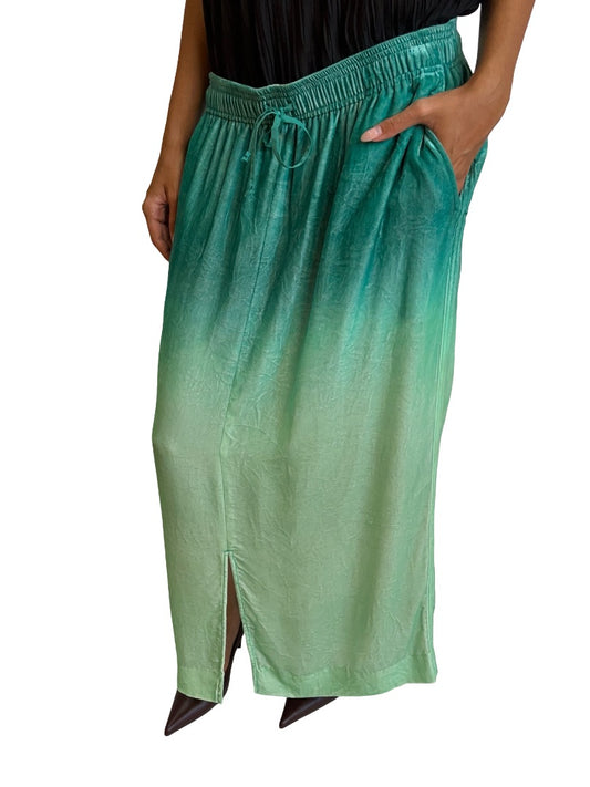 Acne Studios Turquoise / Mint Gradient Velvet Cargo Maxi Skirt. Size: 38