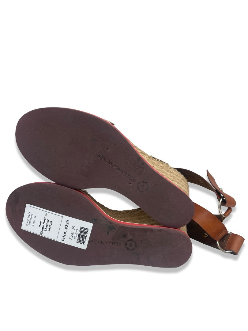 Stella McCartney Tan Wedge Heel w/ Leather Straps. Size: 39