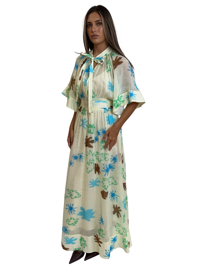 Lee Mathews Multi-Colour Short Sleeve Print Maxi Dress. Size: 3