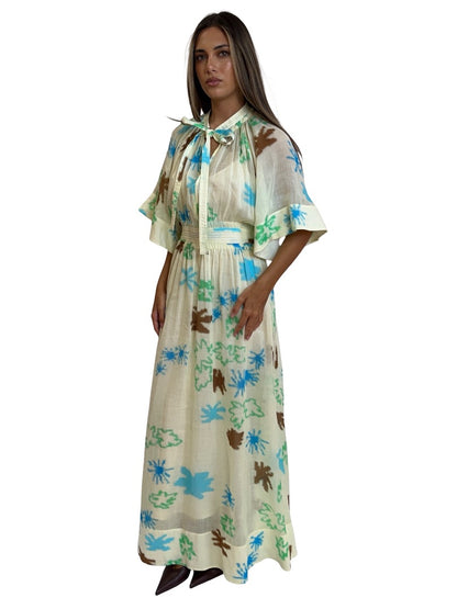 Lee Mathews Multi-Colour Short Sleeve Print Maxi Dress. Size: 3