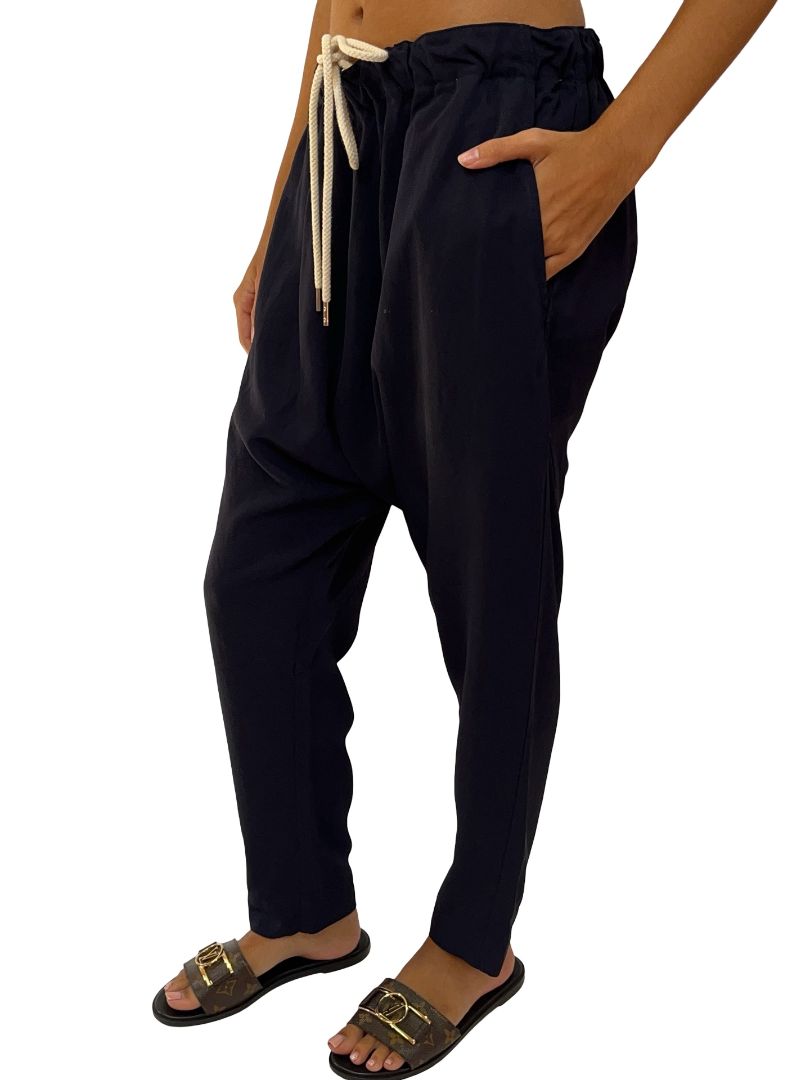 Bassike Navy Drop Crotch Drawstring Pants. Size: 1