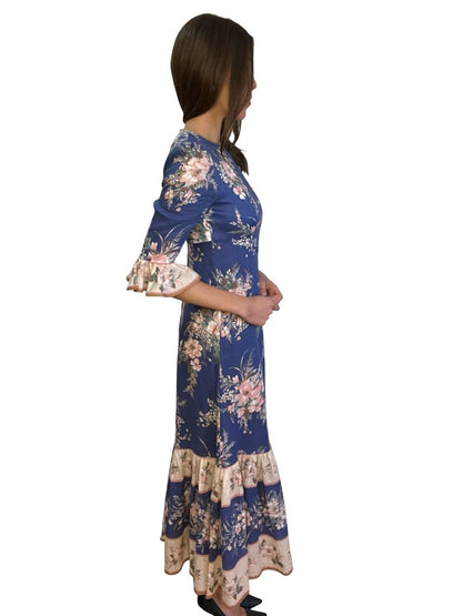 Zimmermann Blue Moonshine Floral Linen Maxi Dress. Size: 0