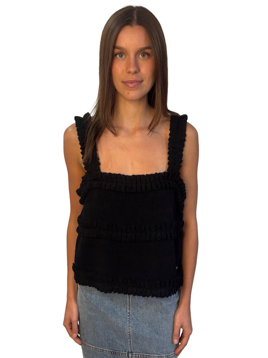Chanel Black Square Neck Cropped Top. Size: 42