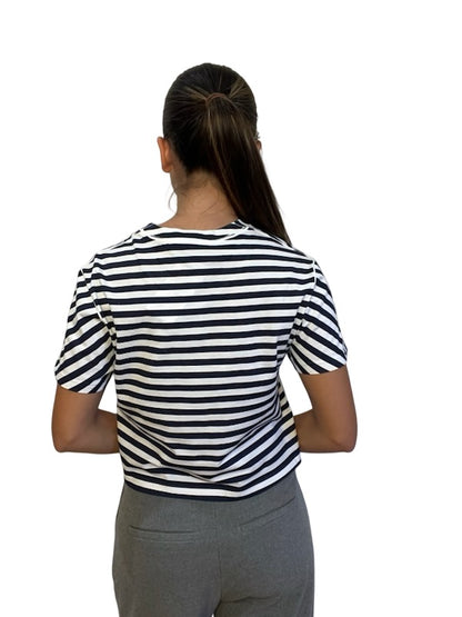 Gucci Navy / White Striped T-Shirt w/ Red Logo. Size: S