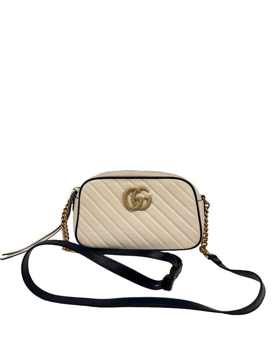 Gucci White / Navy GG Marmont Small Camera Bag.
