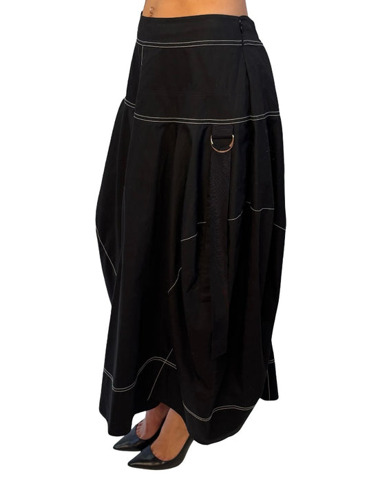 Lee Mathews Black Contrast Stitch Maxi Skirt. Size: 2