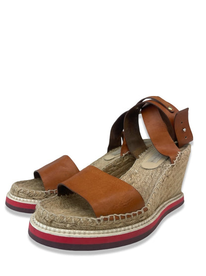Stella McCartney Tan Wedge Heel w/ Leather Straps. Size: 39