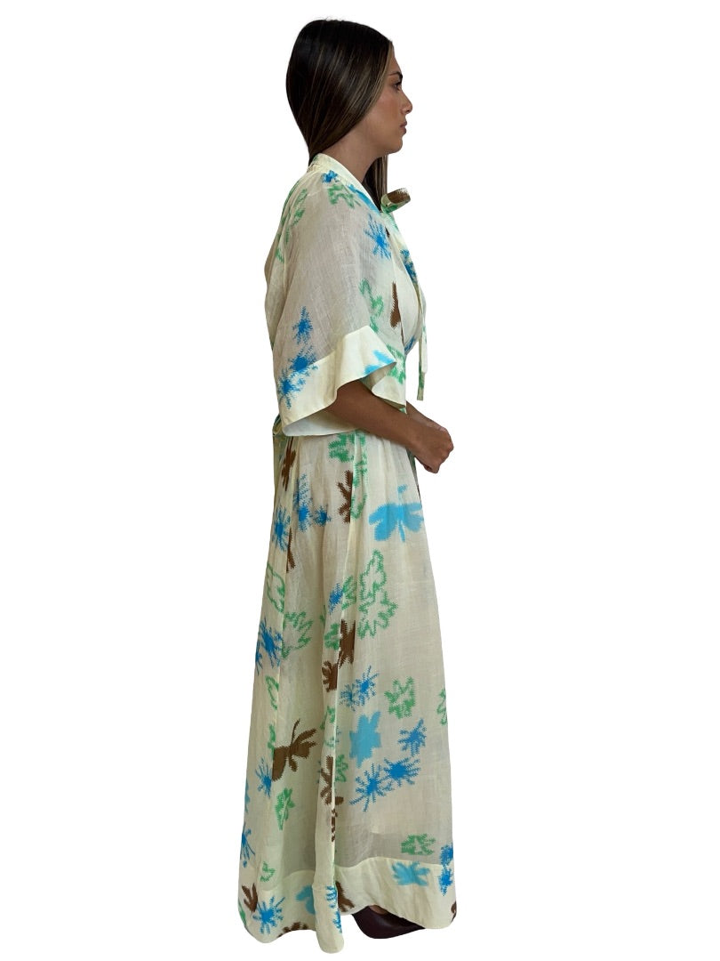Lee Mathews Multi-Colour Short Sleeve Print Maxi Dress. Size: 3
