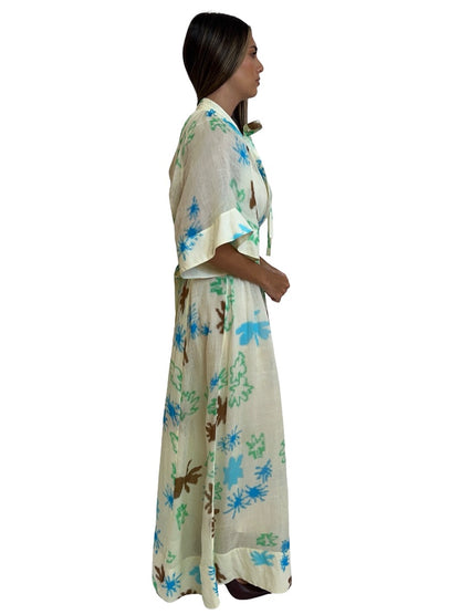 Lee Mathews Multi-Colour Short Sleeve Print Maxi Dress. Size: 3