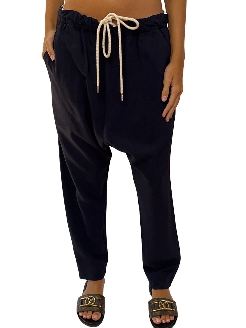 Bassike Navy Drop Crotch Drawstring Pants. Size: 1